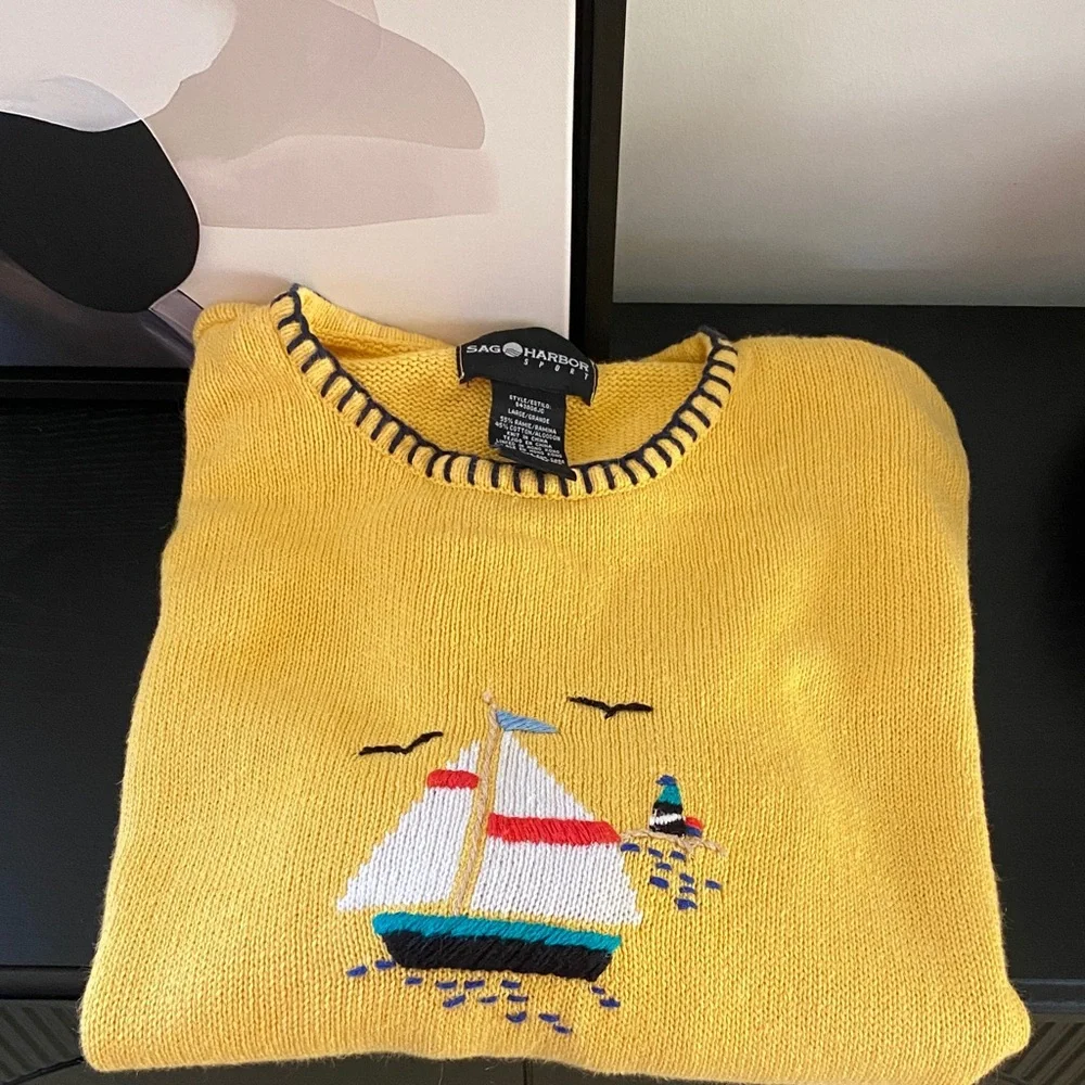 Vintage Yellow Nautical Knit Sweater - Picture 7 of 7